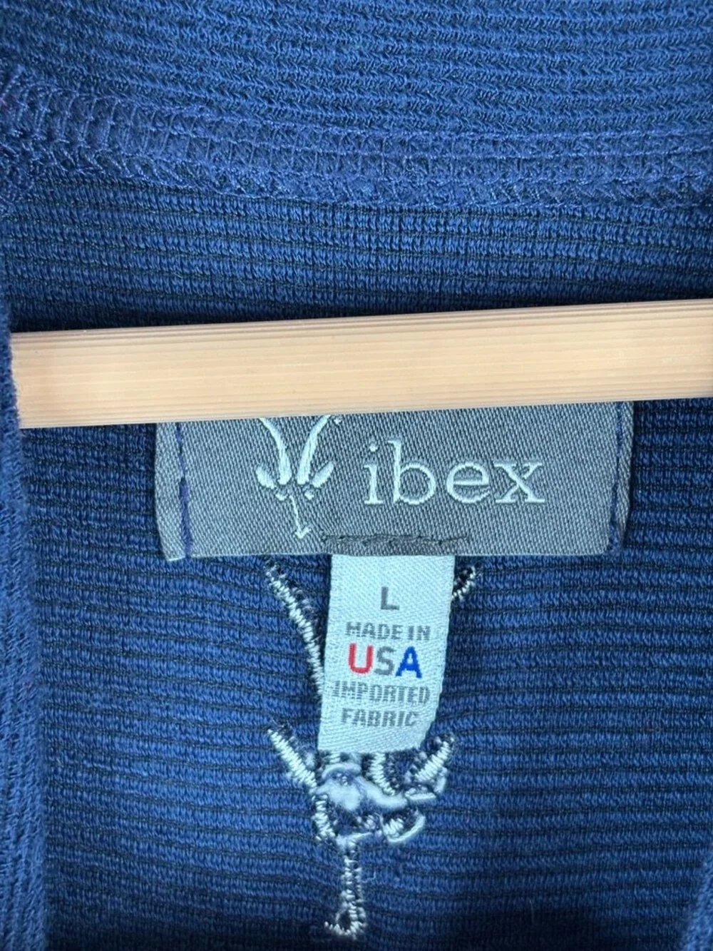Ibex Merino Wool Sweater Mens Large Blue Shawl Collar Button Henley Made in USA